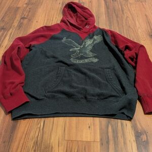 American Eagle Men's Black and Red Graphic Hoodie